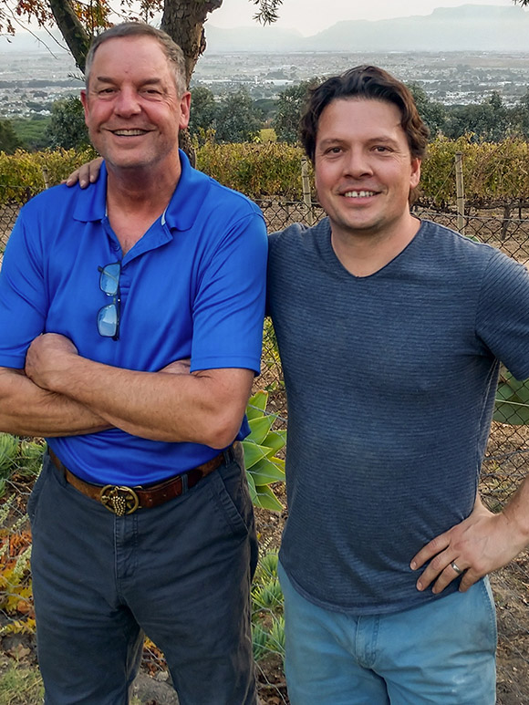 Casey and Hagen in Zevenwacht Vineyards in Stellenbosch, South Africa.