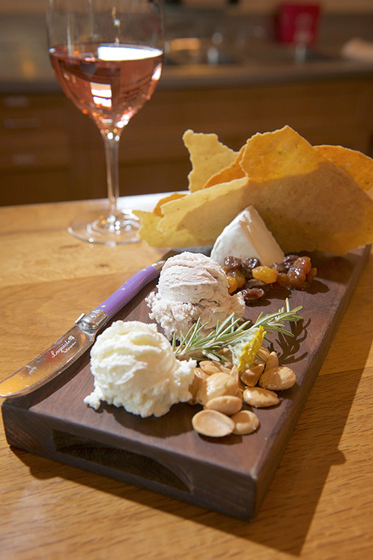 A glass of rosé is a perfect match for a Pennyroyal Farm cheese plate.
