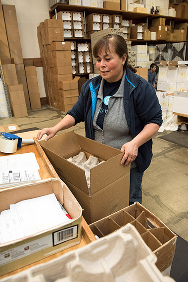 Josefina, packing wine in the Navarro shipping department.