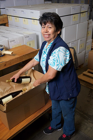 Teresa packing wine in Navarro's shipping department